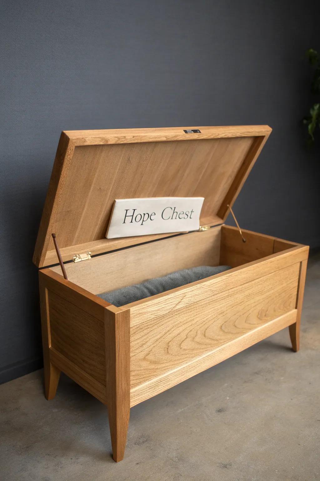 A hidden story corner: an inside-lid pocket to tuck letters and keepsakes in your hope chest.