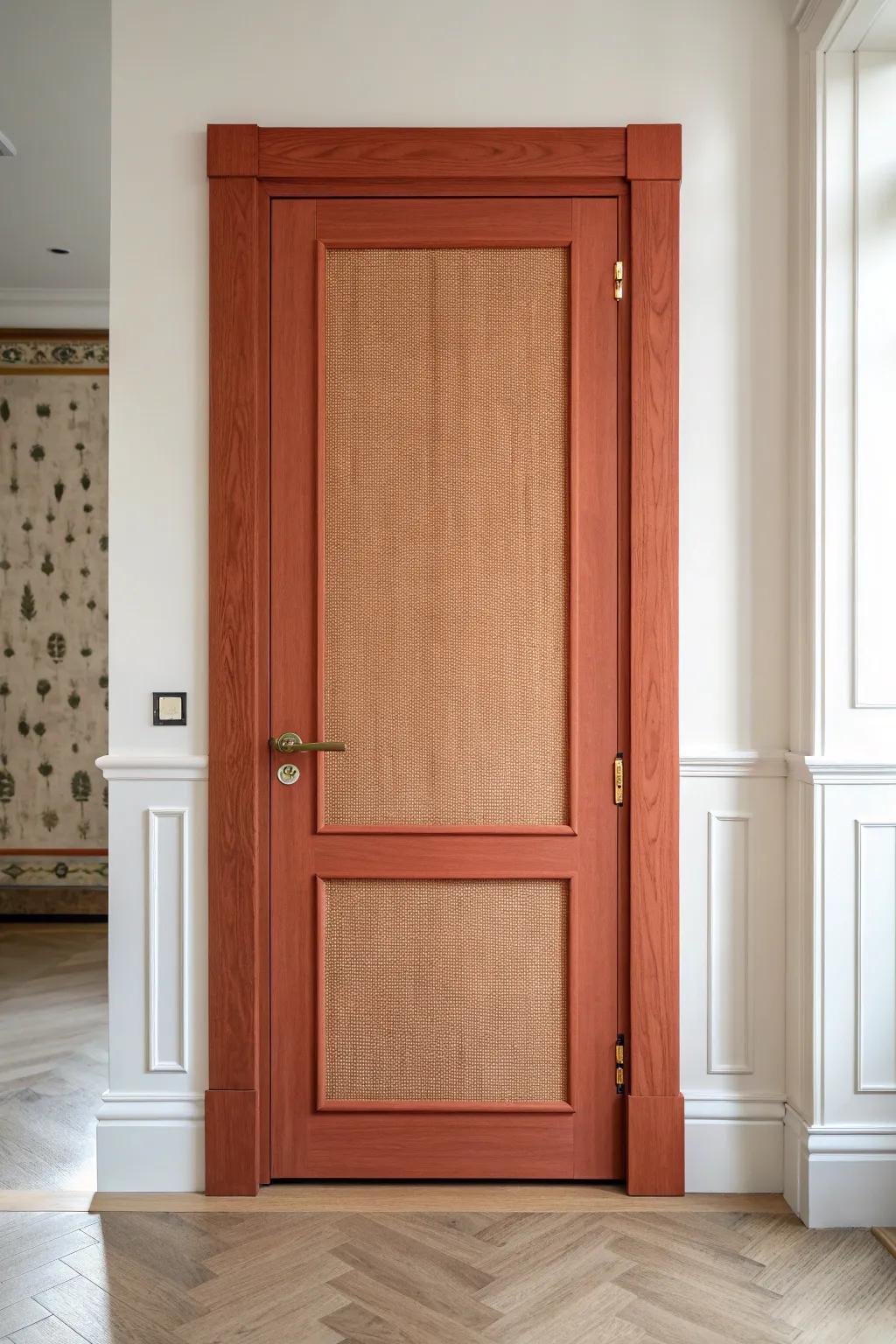 Turn a plain interior door cozy with stretched linen panels—soft texture and extra privacy.