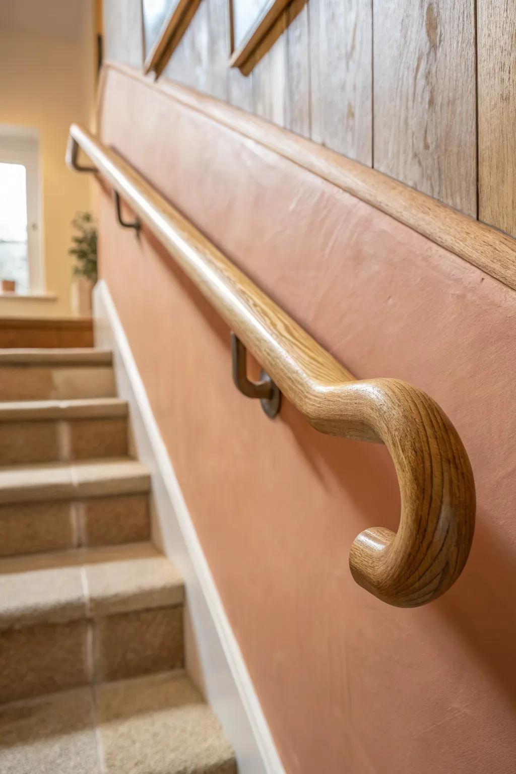 A clean return-to-wall handrail end that looks finished and snag-free—simple, beautiful, safe.