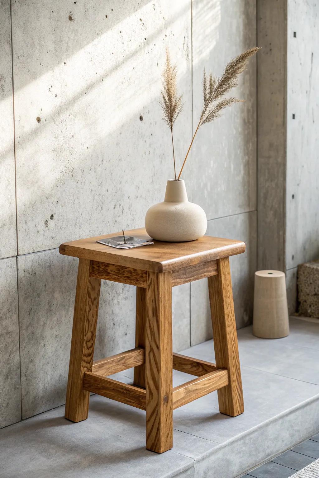 Warm oak craftsmanship meets cool concrete—Japanese modern contrast for instant spa calm.