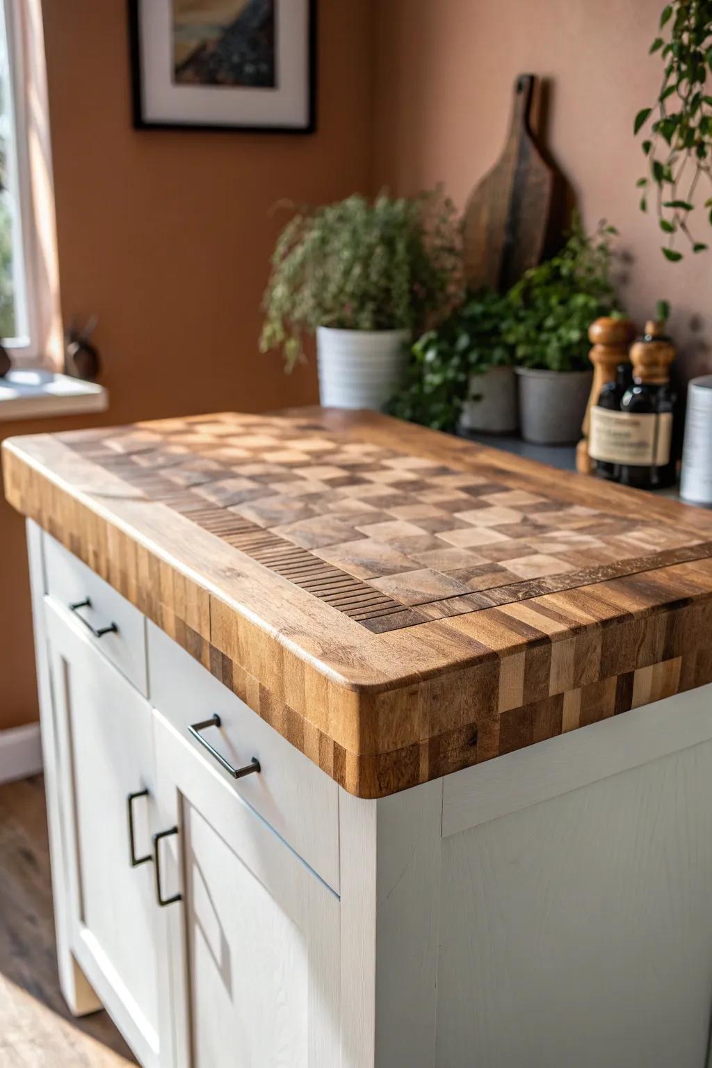 A removable end-grain prep insert adds real chopping power to a stunning live-edge island.