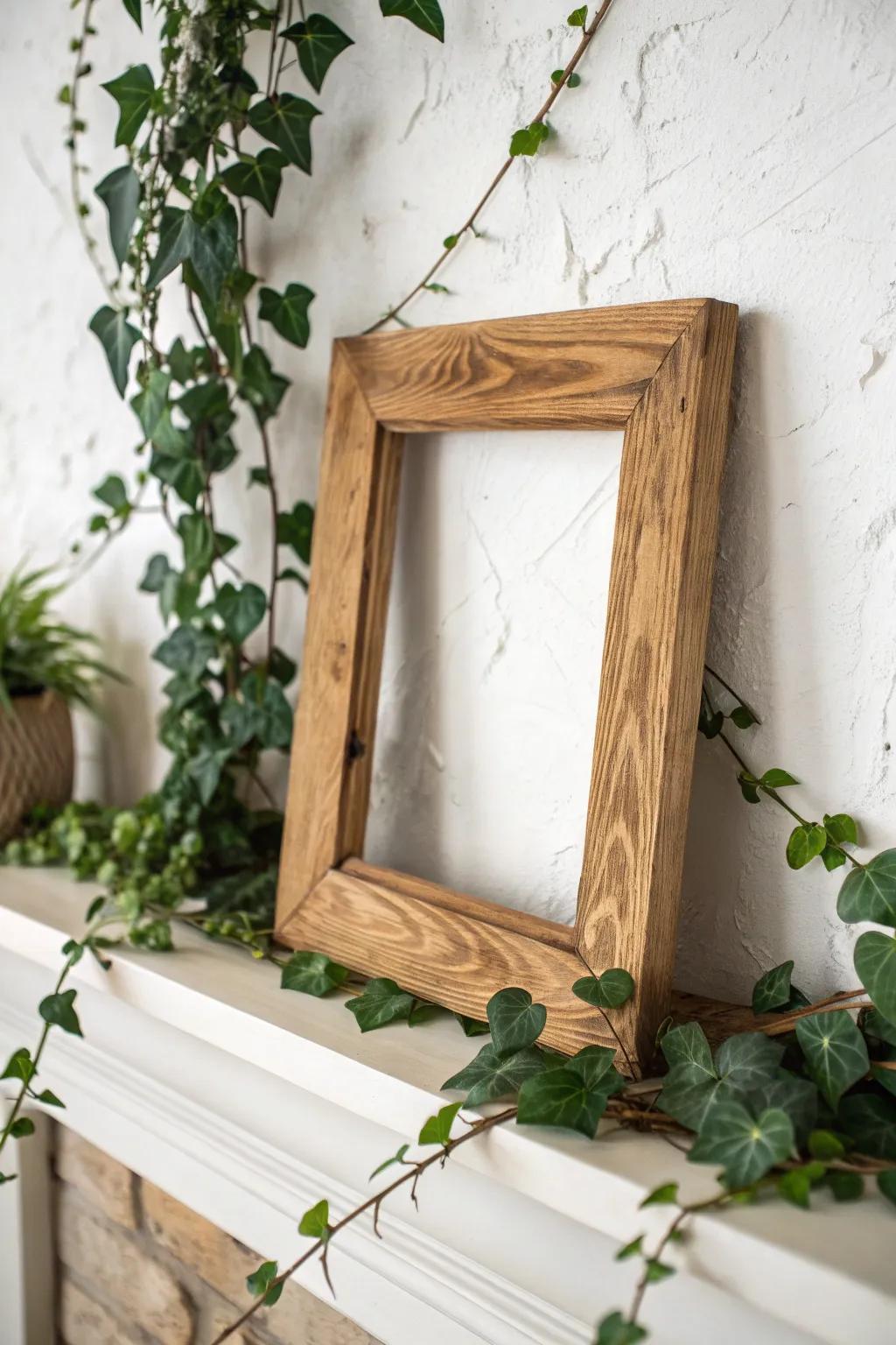 Let greenery vines turn a reclaimed wood frame into living art above your mantel.