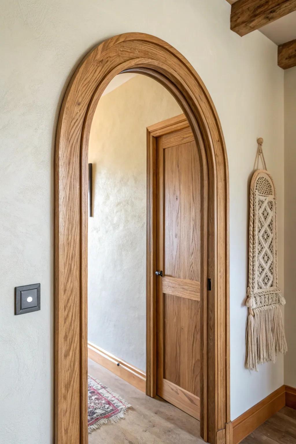 A simple stained wood arch turns any opening into a medieval-inspired focal point.