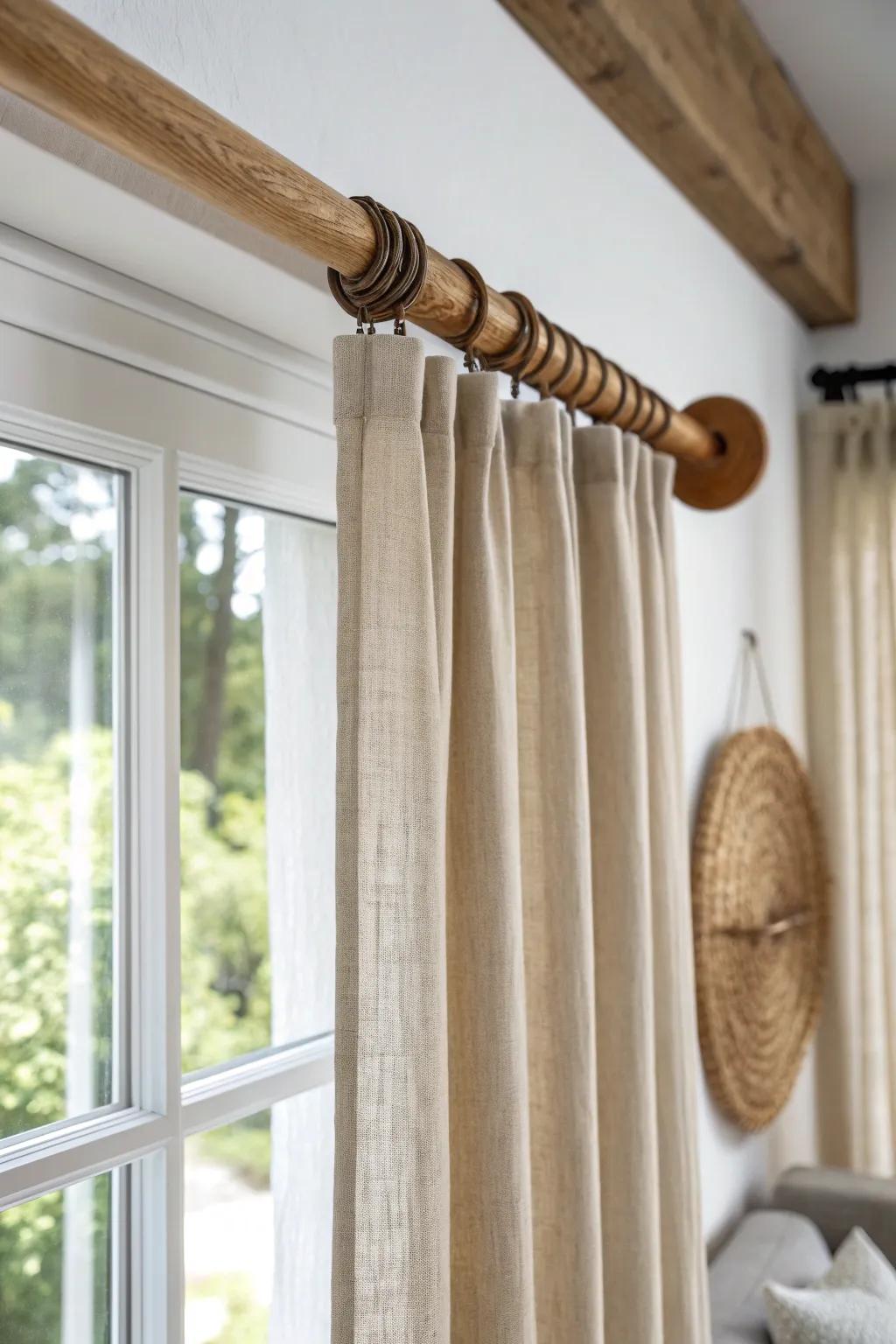 Hang linen panels high for a modern country look—instant softness and taller-looking ceilings.