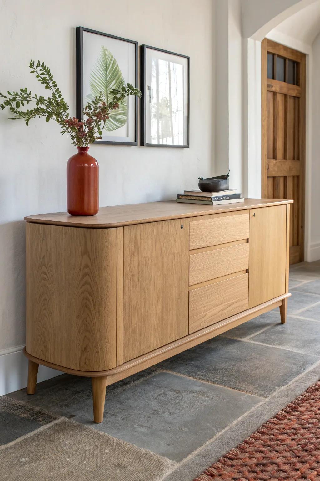 Boxy oak, softened: curved corners add an instant high-end feel to modern minimalist pieces.