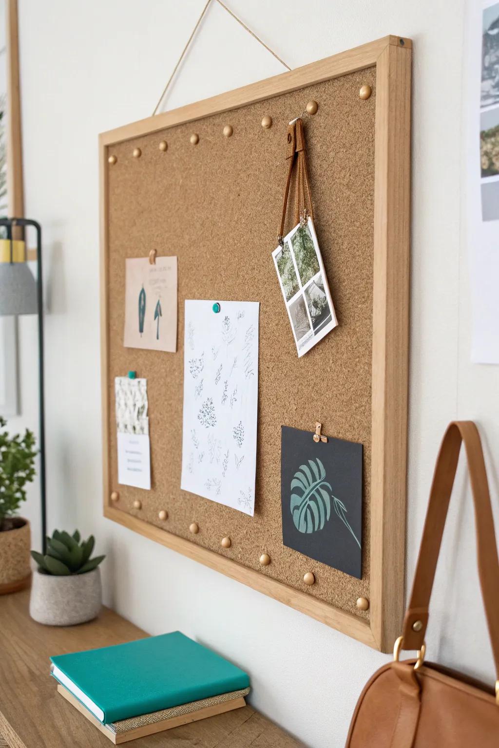DIY wood-framed pinboard: Scandinavian clean lines with a boho pop of color for your office.