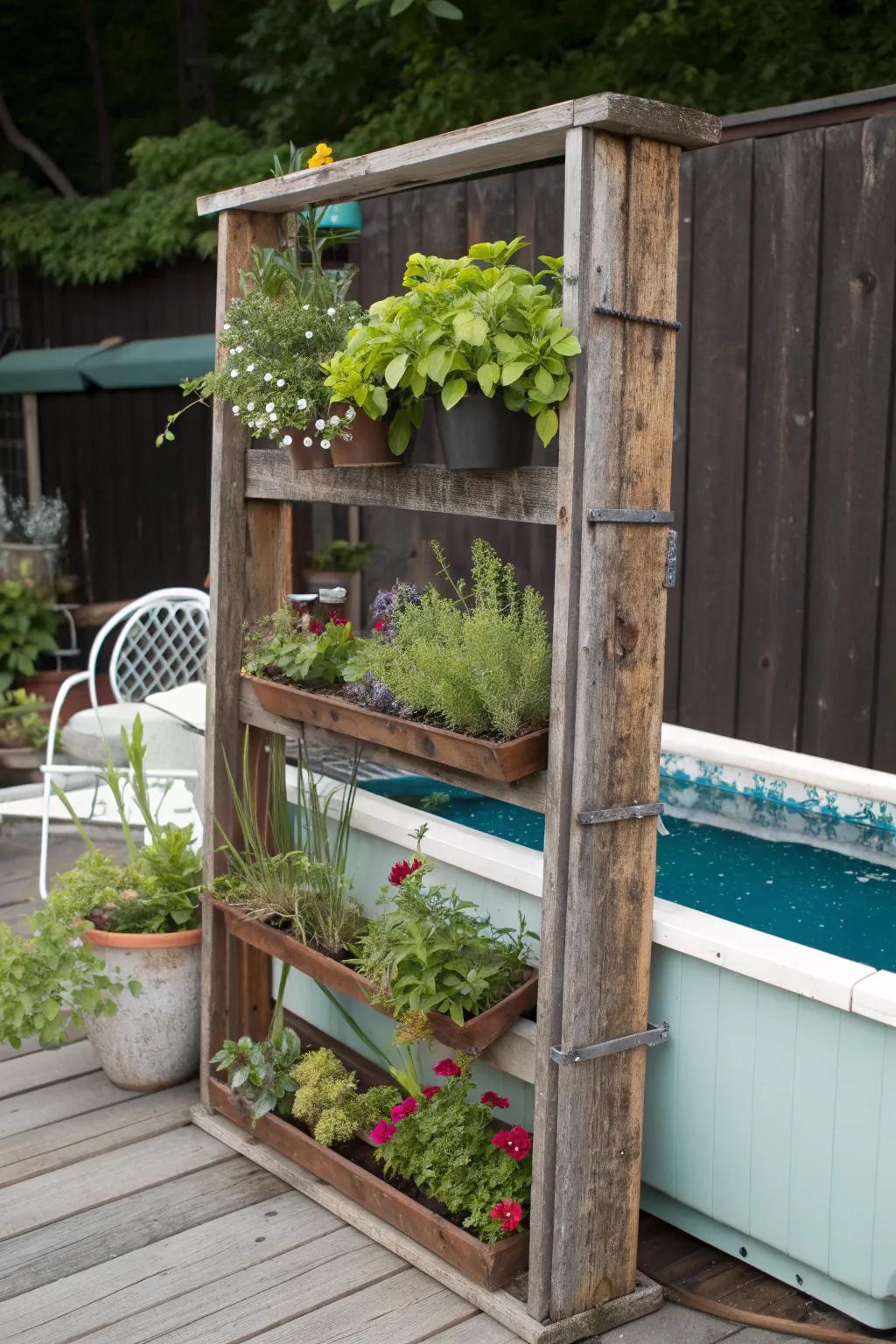 Transform your old pool frame into a stunning vertical garden masterpiece.