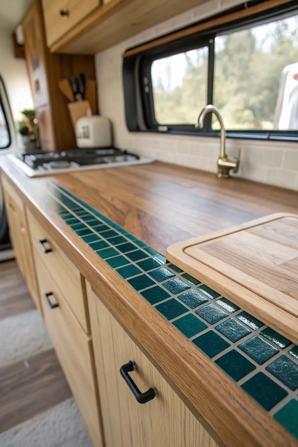 Built-in trivet strip: a sleek, heat-safe landing zone that protects your RV wood countertop.