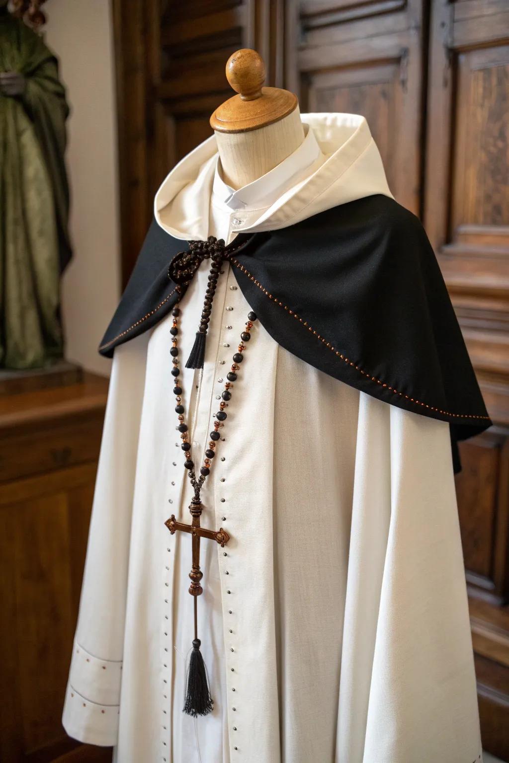 Embody the simplicity and elegance of Saint Dominic with this beautifully crafted costume.