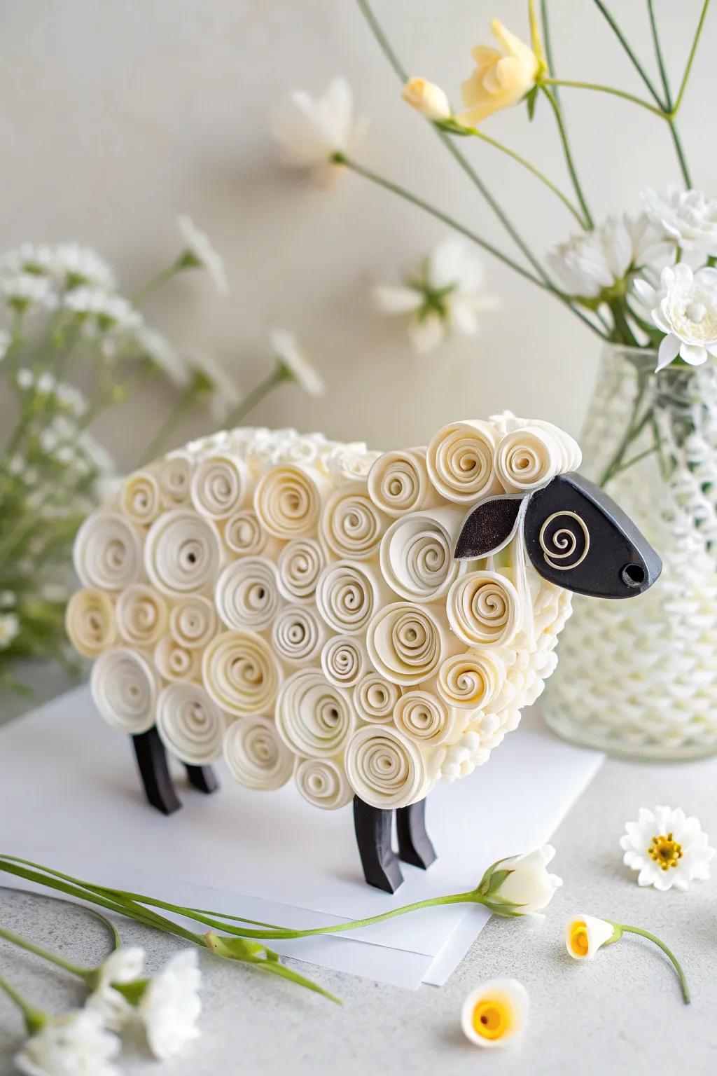 Discover the art of quilling with this stunning paper sheep, where simplicity meets detailed craftsmanship.