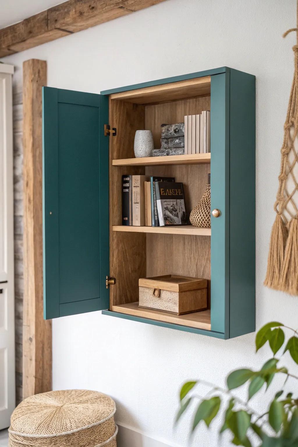 Hinged slab doors turn a simple shelf into a sleek cabinet—minimal, bold, and handmade.
