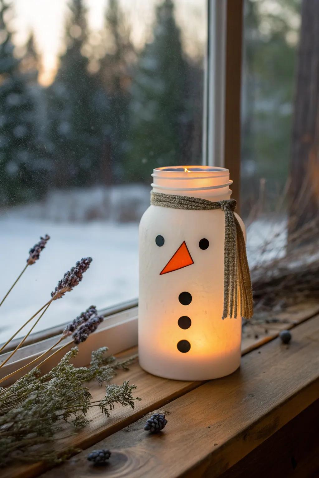 Illuminate your winter nights with the charming simplicity of Snowman Jar Luminaries.