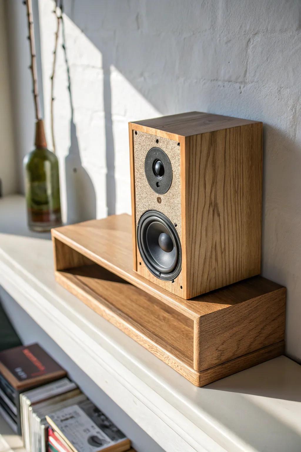 Built-in cork or felt shelf top for cleaner bass—simple isolation that stops buzz fast.