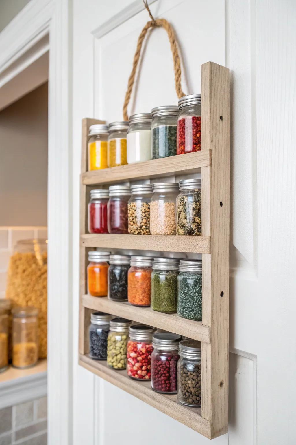 Transform your space with stylish over-the-door mason jar storage – where creativity meets functionality.