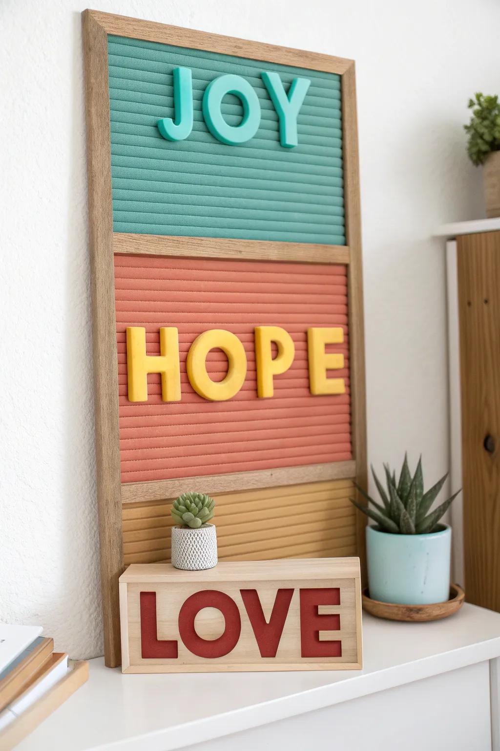 Get inspired with playful positivity! Rearrange these magnetic letters to create your own uplifting messages.