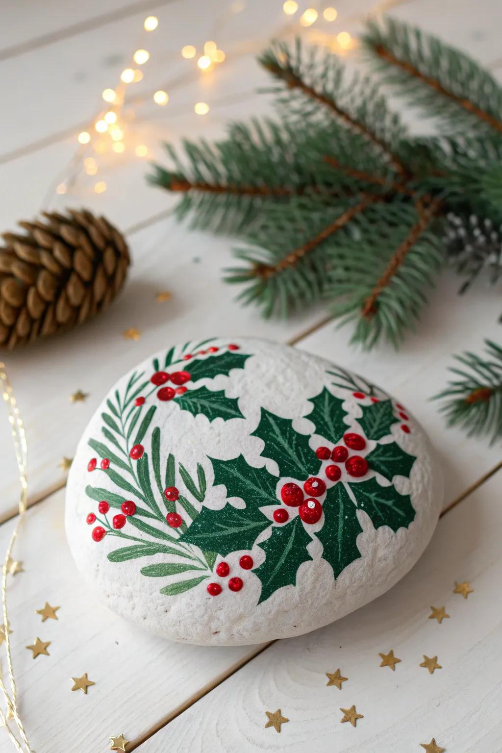Capture the spirit of the season with enchanting holiday rock art, where minimalist design meets festive charm.