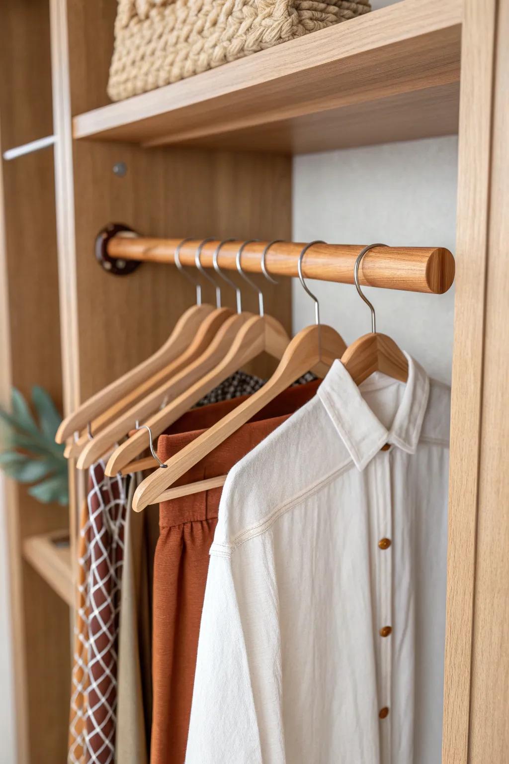 A swing-out valet rod keeps tomorrow’s outfit ready—no more clothes draped over the door.