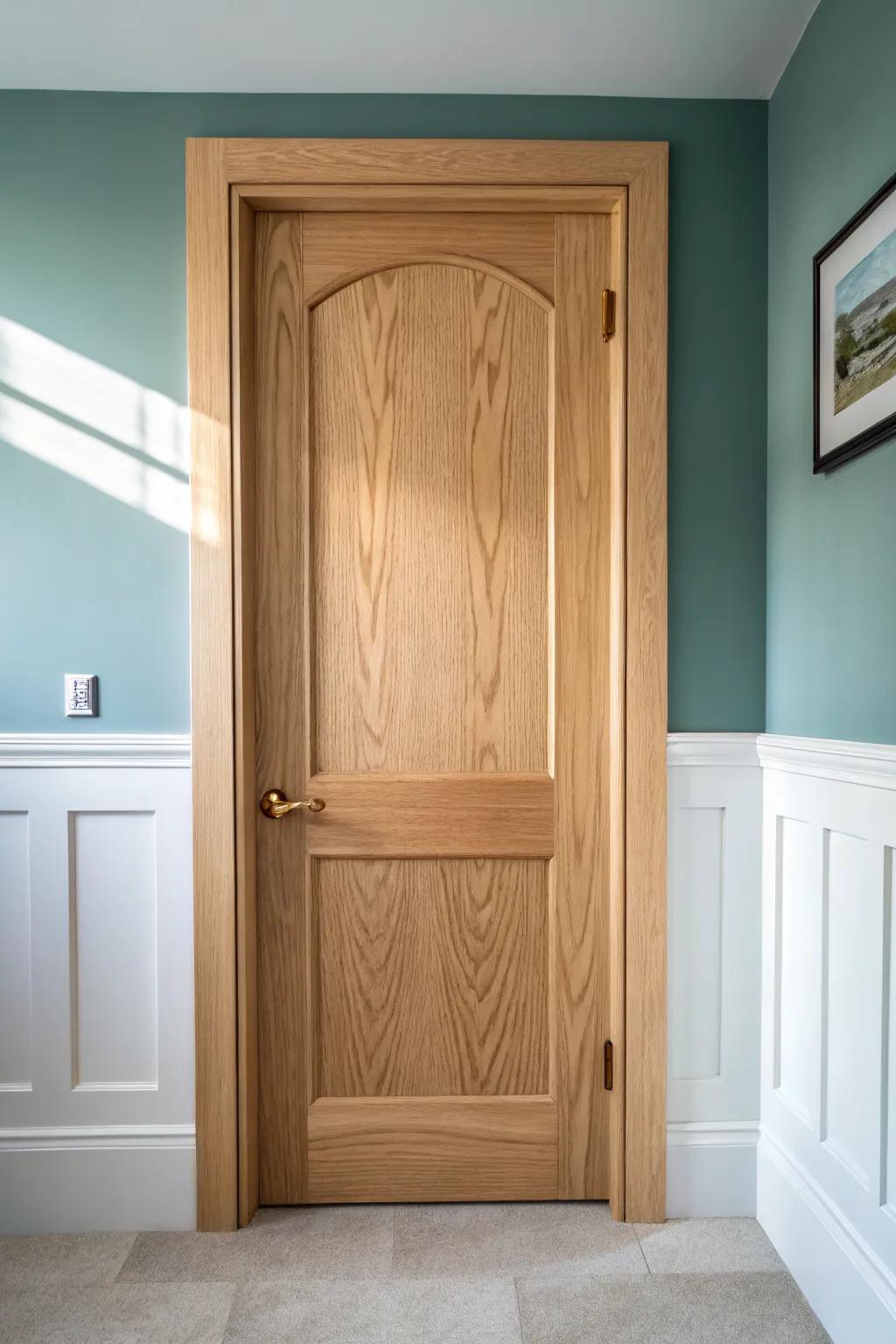 A gentle arched top turns a simple water closet door into a soft, custom statement.