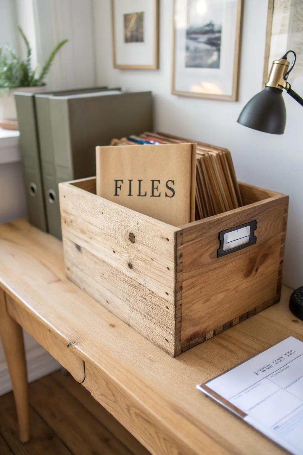 Turn a simple wooden crate into western-style file storage—rustic, tidy, and beautiful.