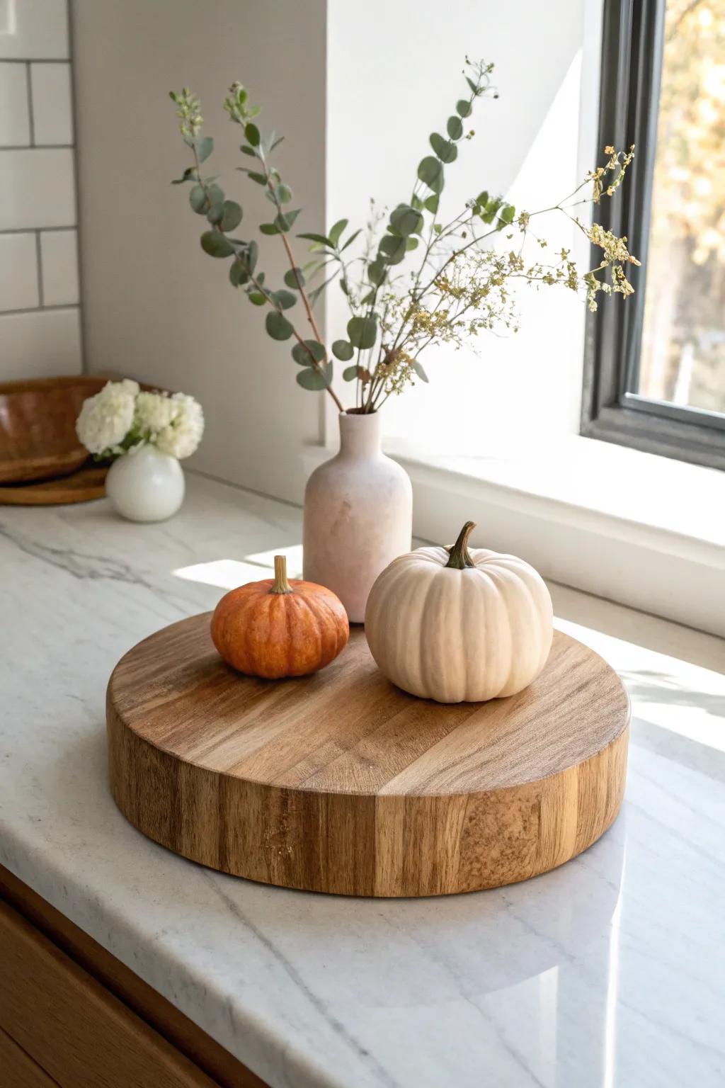 One wood riser, endless seasons—swap pumpkins, greens, or florals for instant refresh.