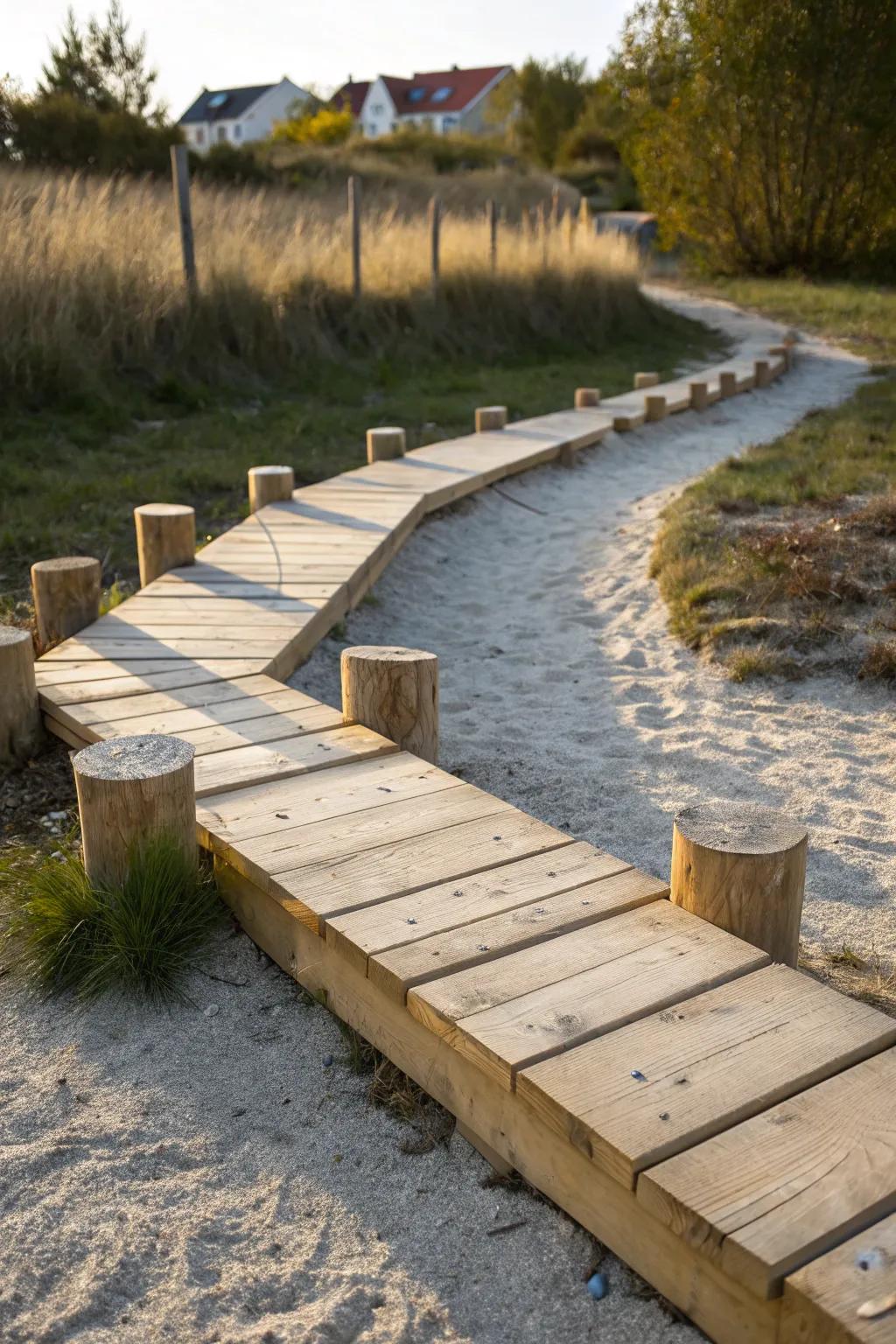 Low zigzag balance beam on sturdy posts—simple, beautiful woodworking kids can’t resist.