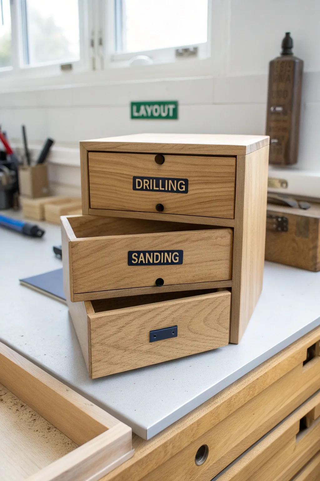 Label by task, not by chaos—calm drawers that find your tools before you do.
