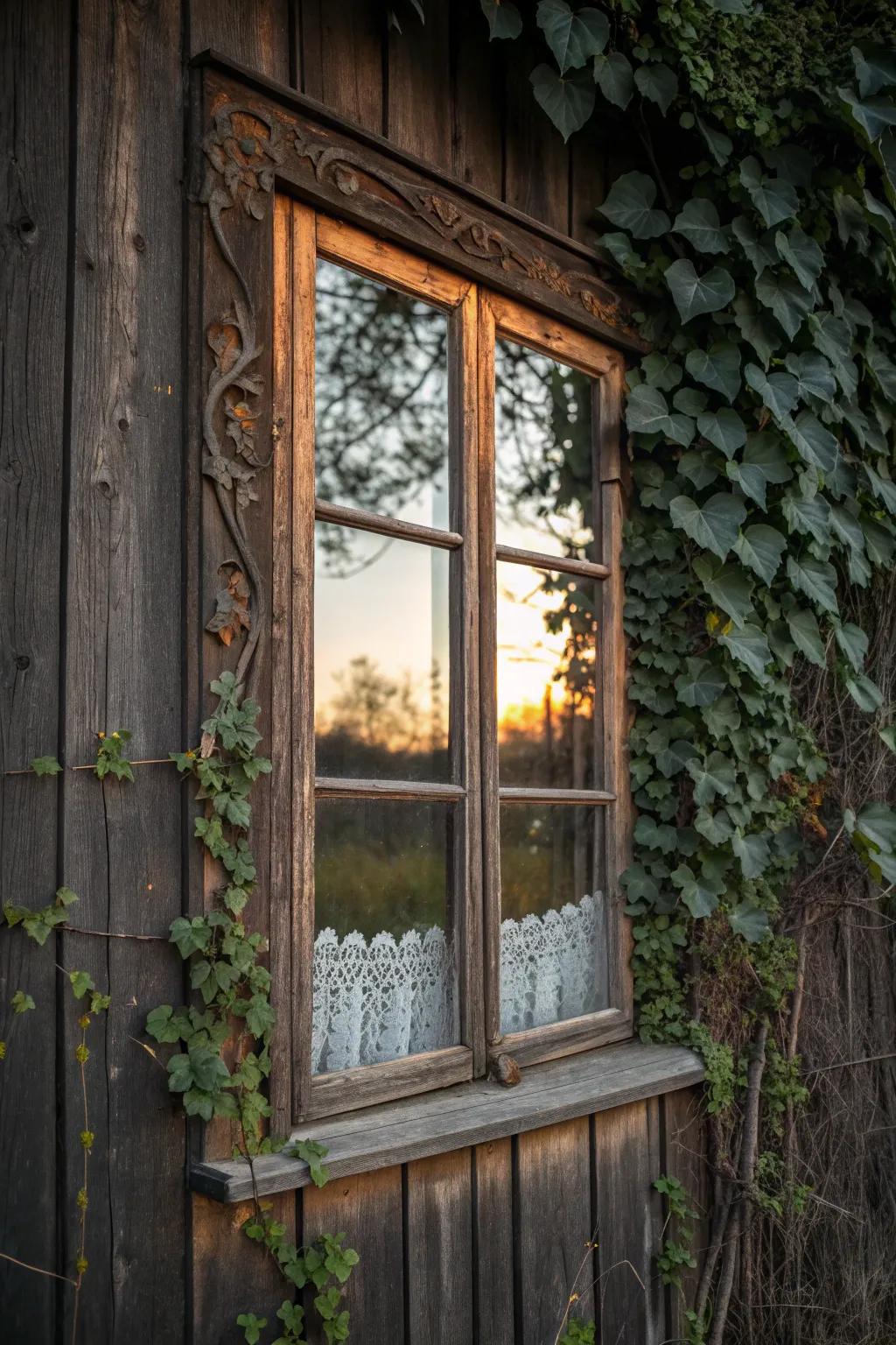 Timeless charm: A vintage window breathes life and character into any shed, merging nostalgia with craftsmanship.
