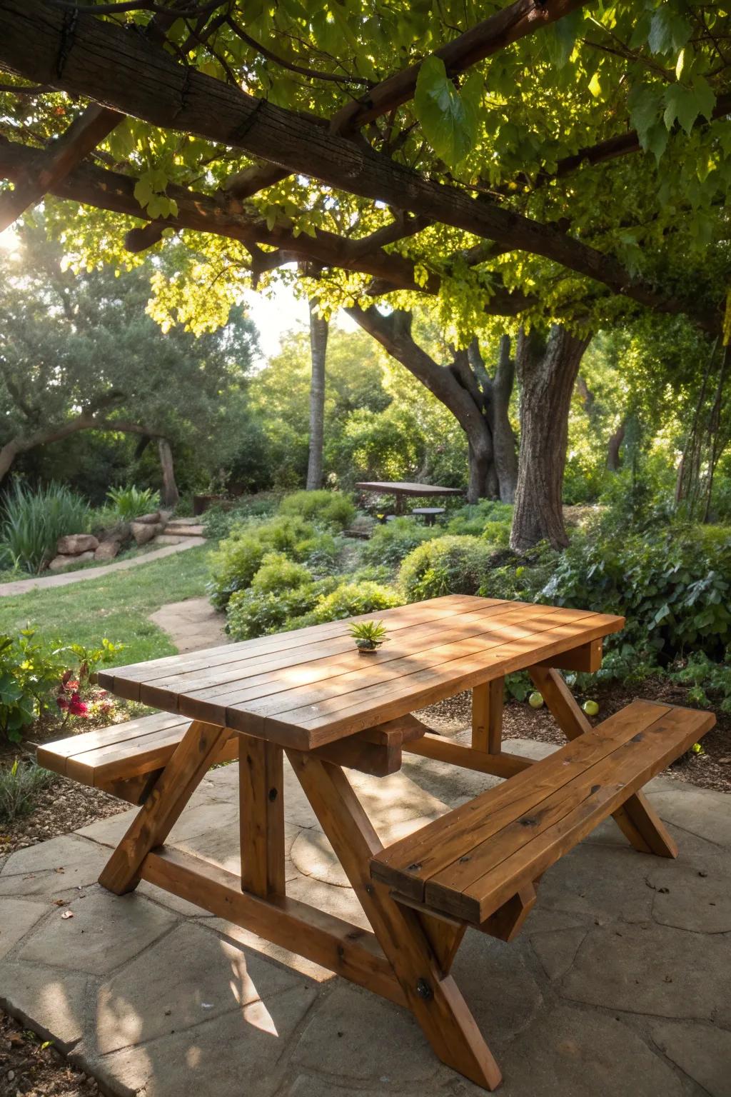 Craftsmanship at its finest: a 2x4 picnic table perfect for unforgettable outdoor meals.