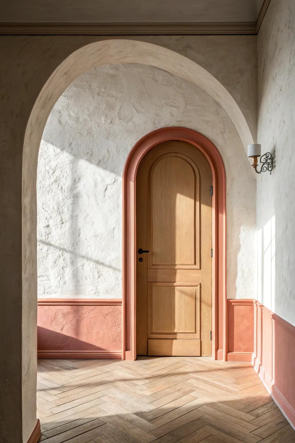 A muted clay color-block arch adds instant charm—simple, playful, and perfectly modern.