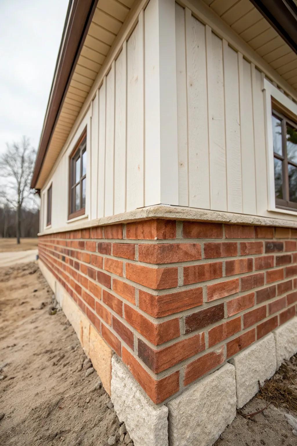 Brick veneer base + vertical wood siding: a timeless, sturdy barndominium look with heritage charm.