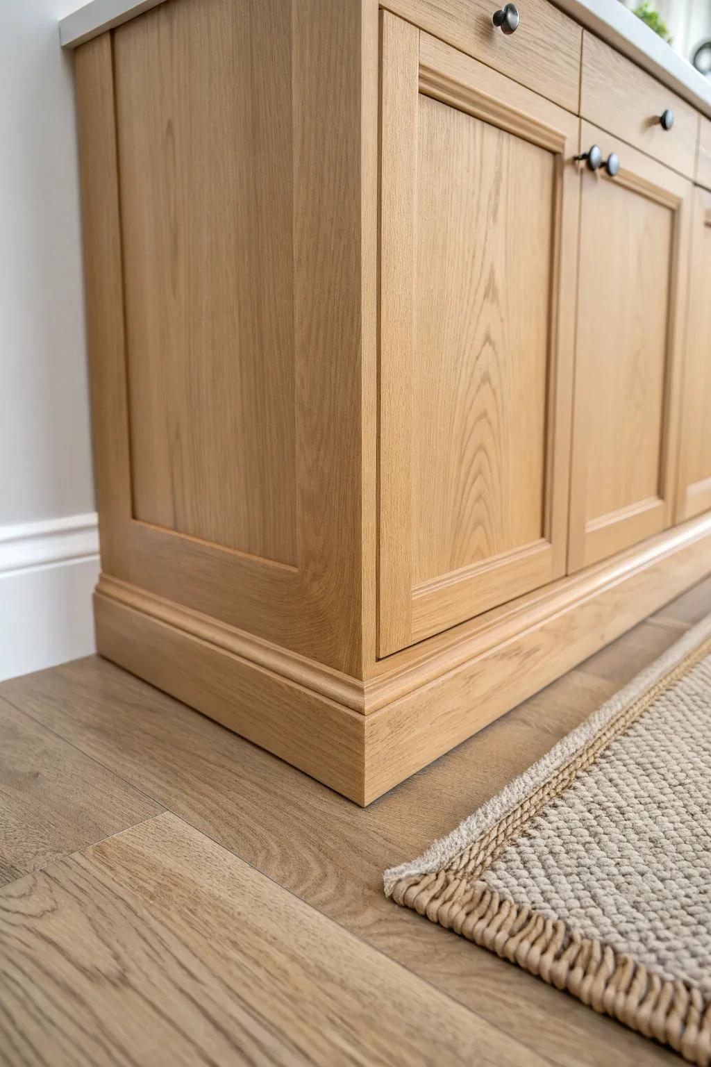 Base trim wrapping built-ins makes cabinetry feel like furniture—clean, seamless, cohesive.