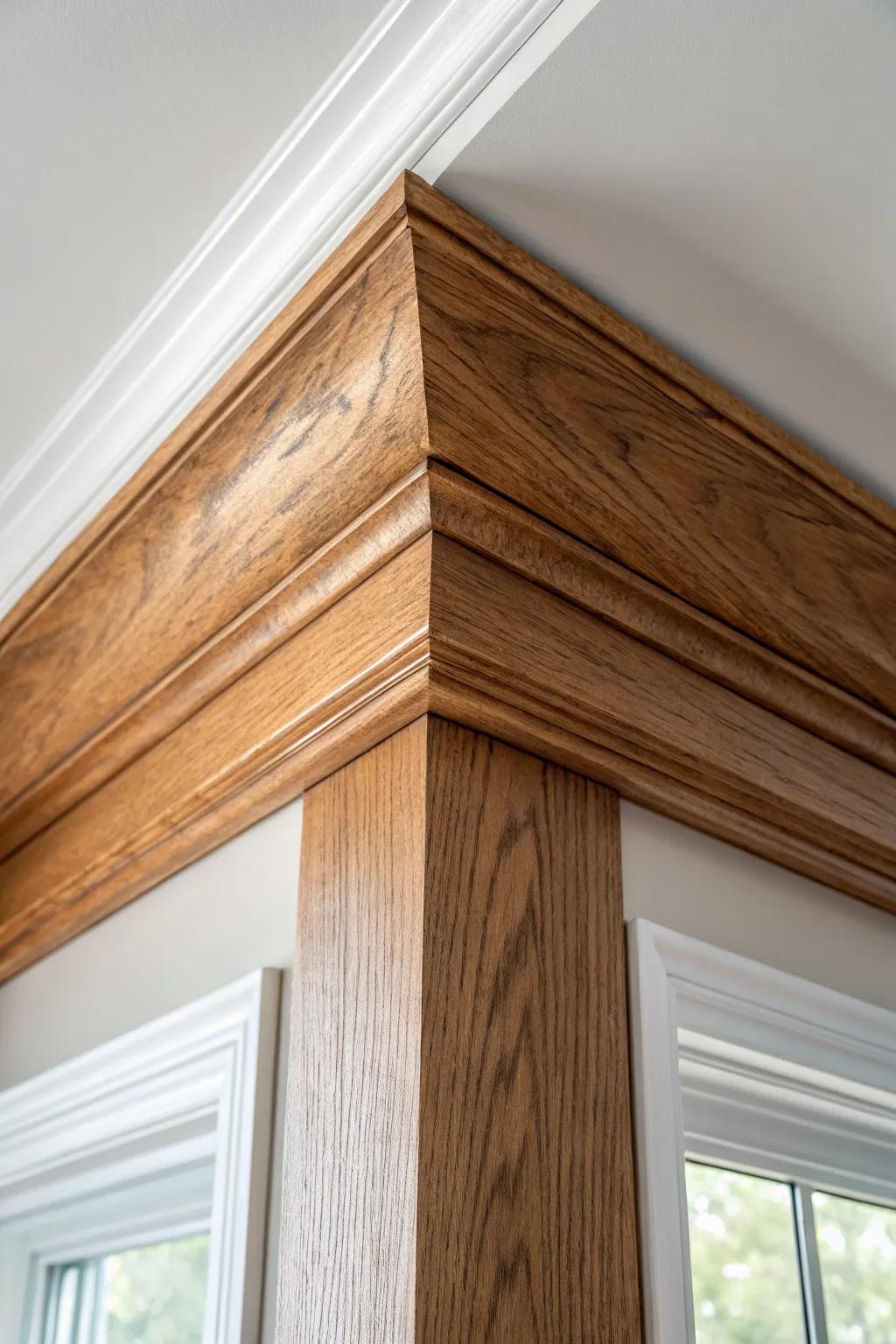 Natural wood crown molding adds cozy warmth—let the grain glow against light Scandinavian walls.