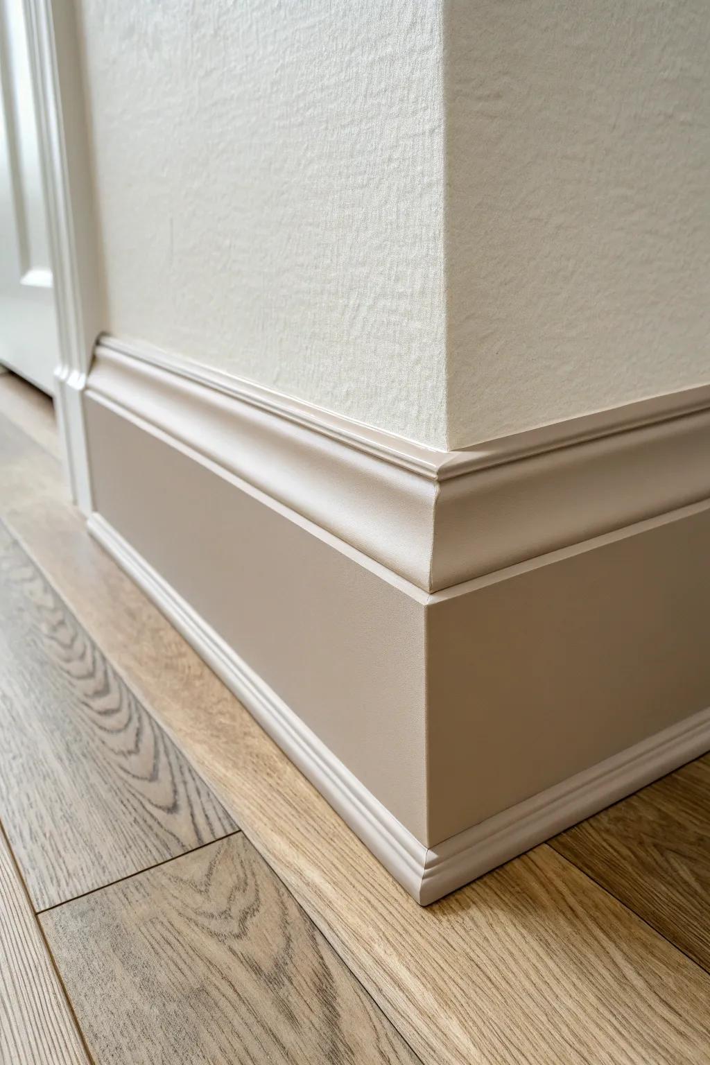 Matte-painted baseboards add a velvety, modern edge—calm, minimal, and beautifully crafted.