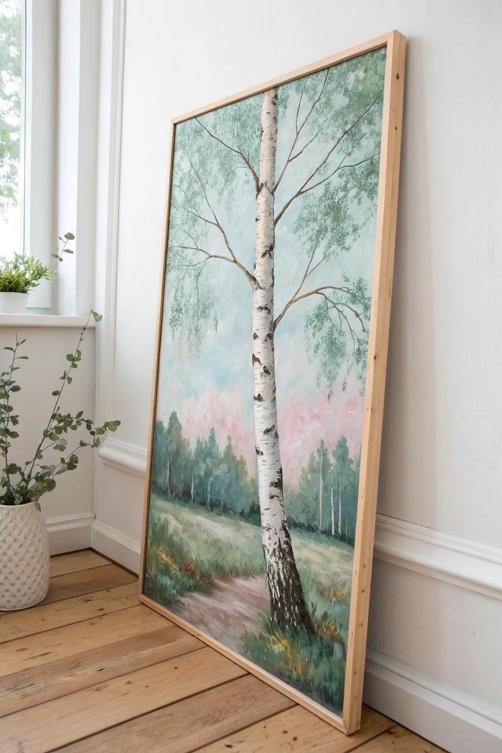 Embrace the tranquility of birch forests with a splash of Impressionist charm.