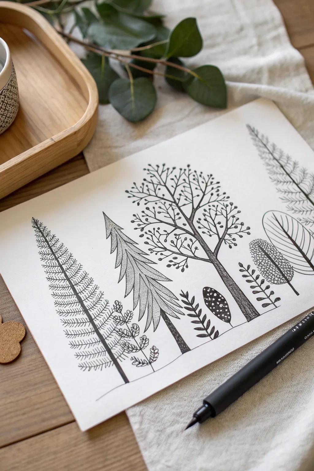 Embrace nature's artistry with a minimalist forest drawing, where simplicity meets serenity.