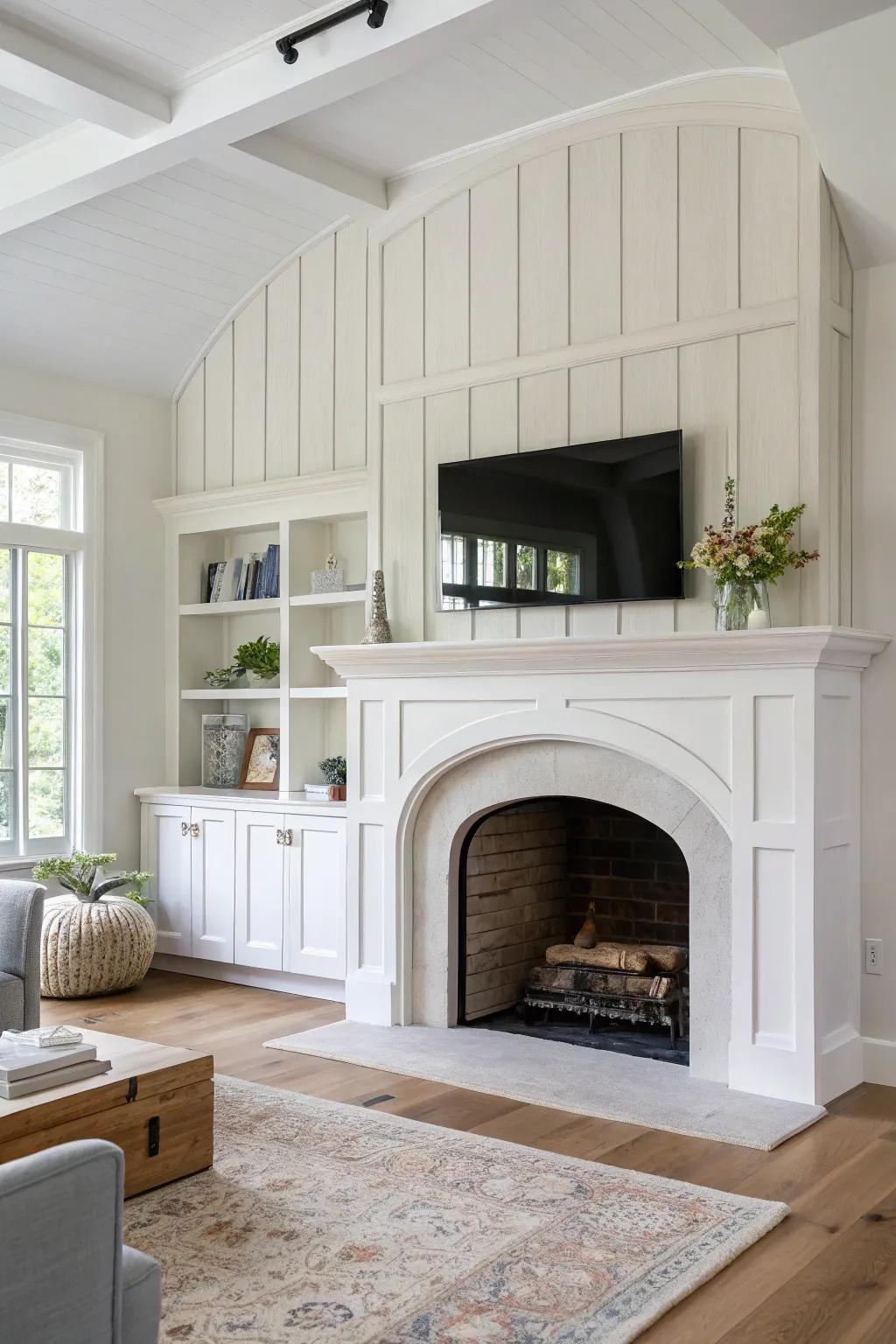 A soft arched center panel makes board and batten feel custom, cozy, and effortlessly modern.