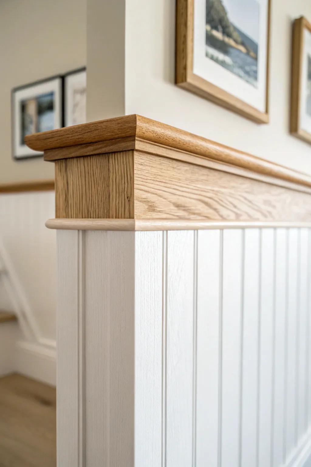 A deeper ledge cap turns board-and-batten wainscoting into an effortless art display.