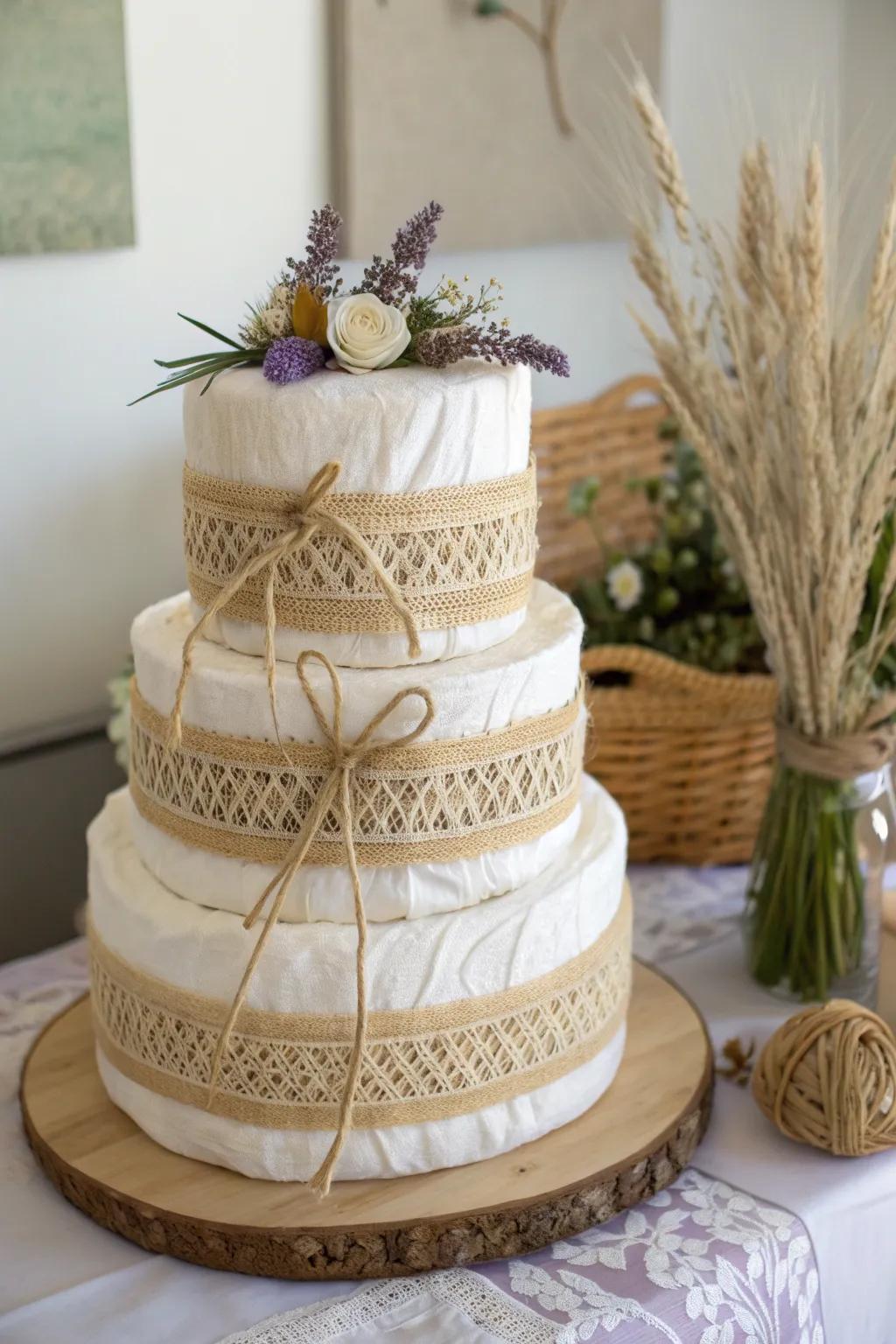 Discover the art of layering with this boho diaper cake masterpiece. 🌿✨ #CraftedBeauty #MinimalistCharm