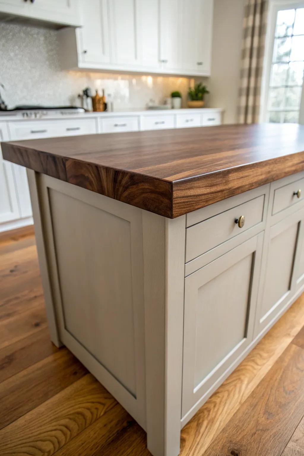 Pair warm wood floors with a brown countertop to make the whole kitchen feel seamless and cohesive.