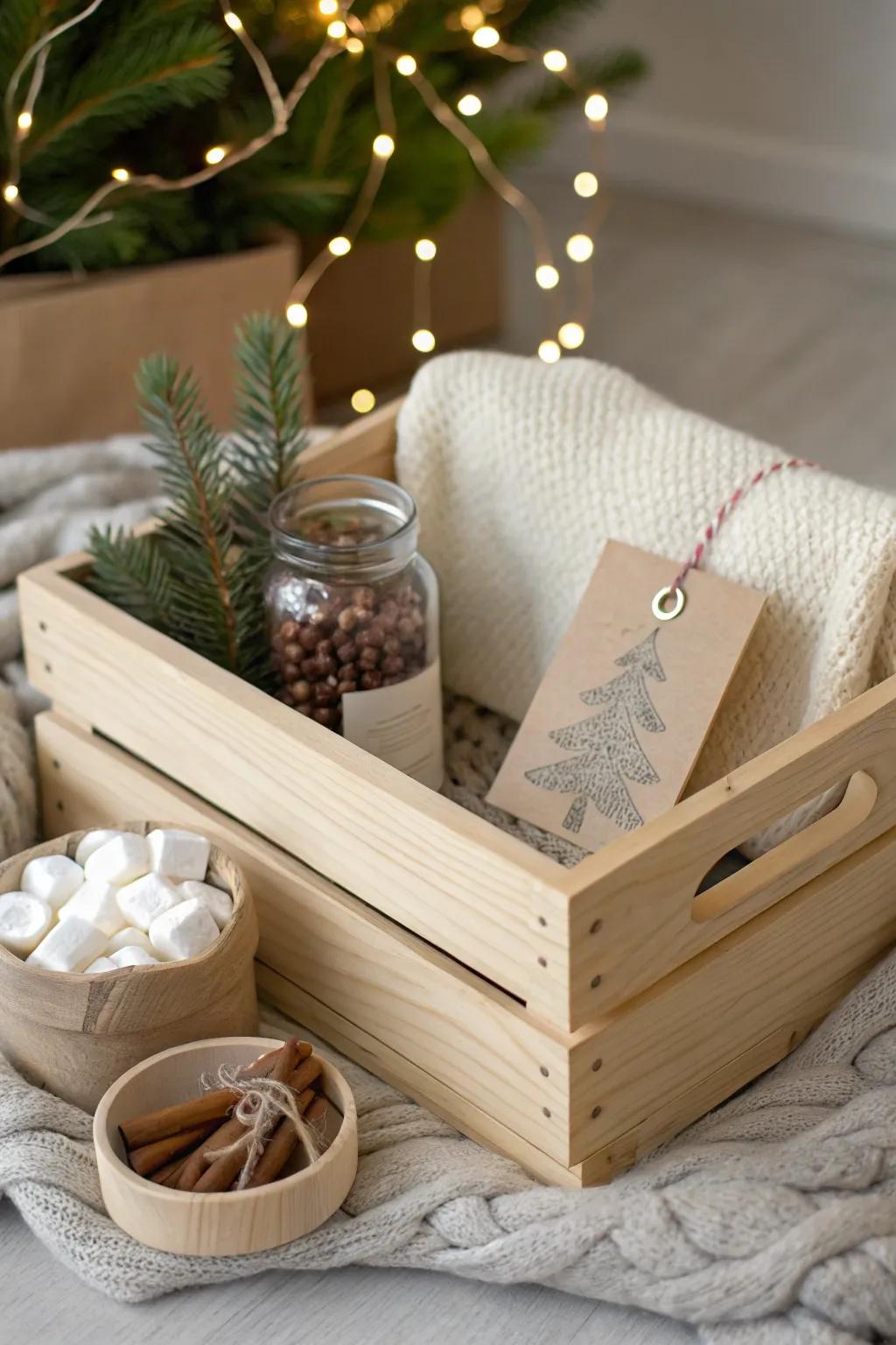 A Christmas Eve memory crate with cocoa, a cozy knit, and a book—simple heirloom magic.