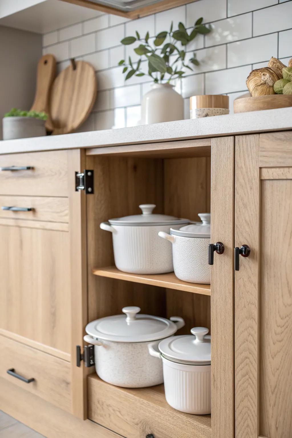 Transform your kitchen space with this elegant pantry lid organizer using command hooks for a chic, clutter-free look.