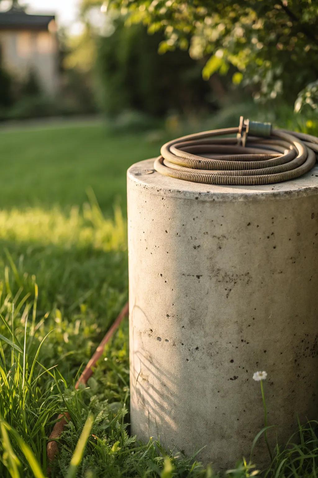 Elevate your garden's functionality with a handcrafted concrete hose holder—durability meets design.