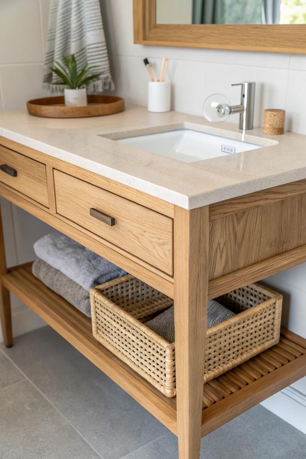 A built-in corner outlet + hidden cord lane keeps your vanity calm, clean, and clutter-free.