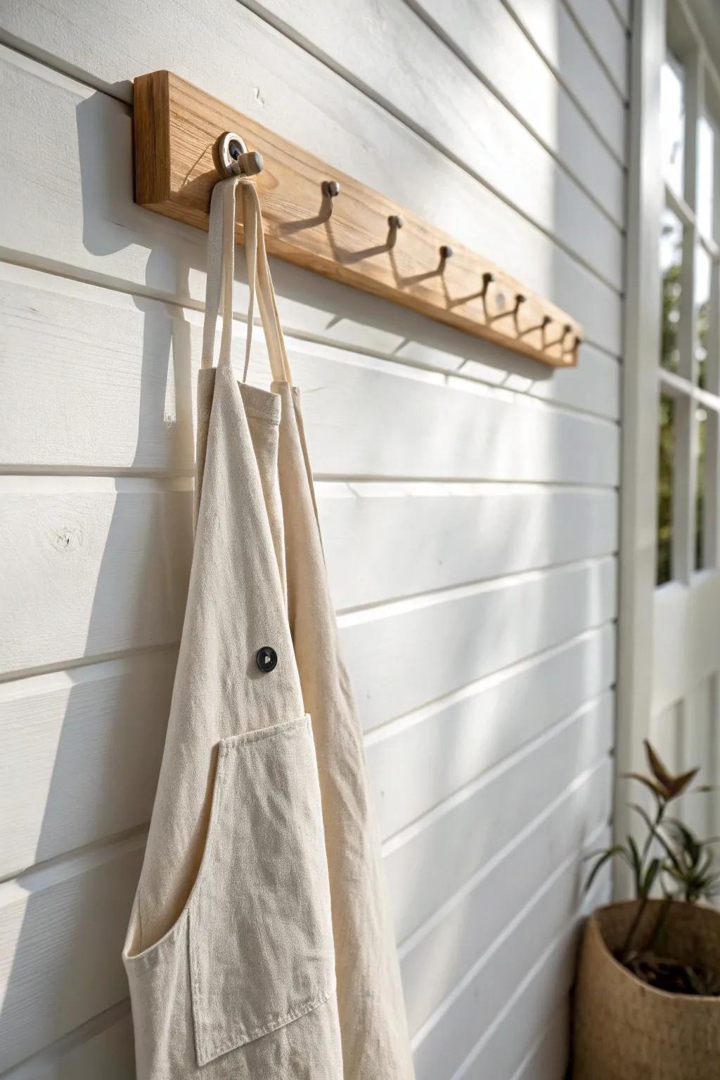 Handmade pine peg rail: a simple cottage detail that turns everyday storage into decor.
