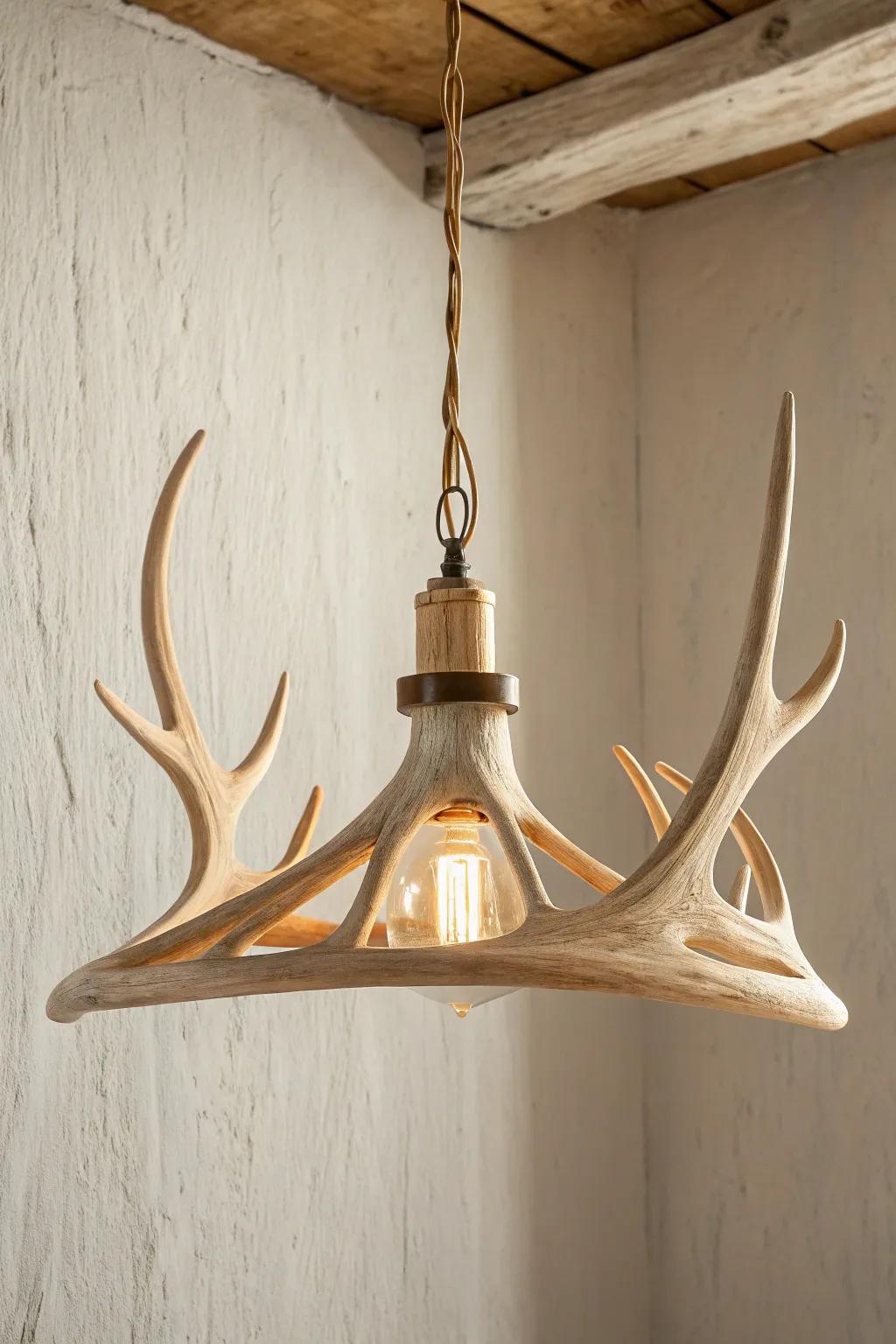 Antler-inspired pendant light in warm wood tones—instant lodge coziness with minimalist style.