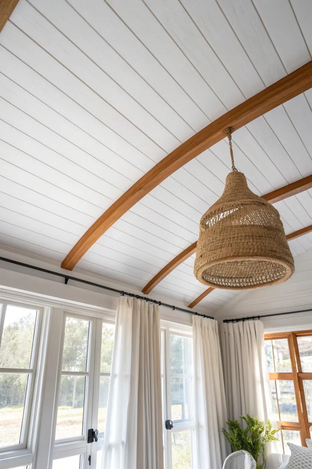 Curved shiplap ceiling with clean lines—bright, breezy, and beautifully handcrafted.