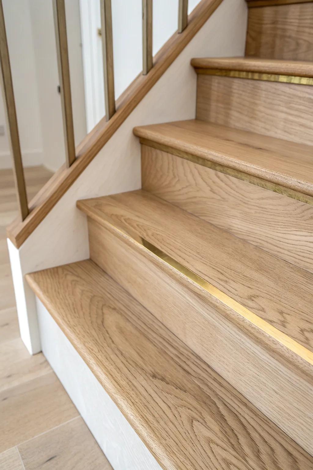 A sleek brass inlay strip adds a soft glint—small detail, major stair stringer upgrade.