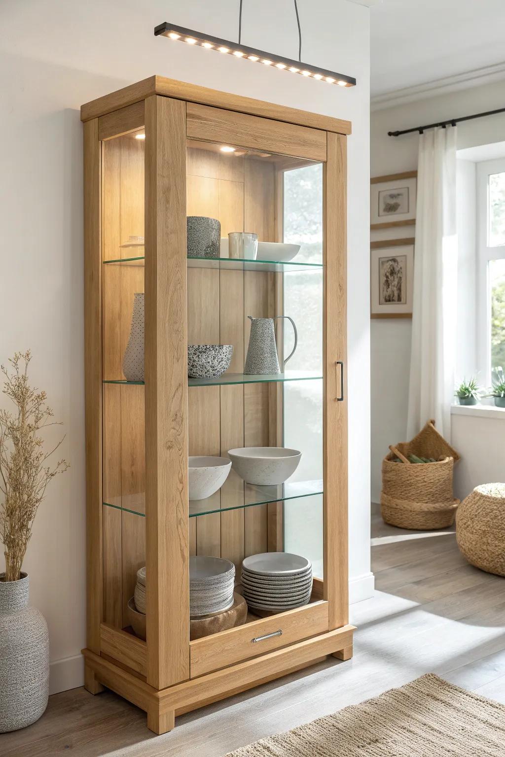 Magnetic light bars add warm glow to your cabinet—no drilling, easy to move as you restyle.