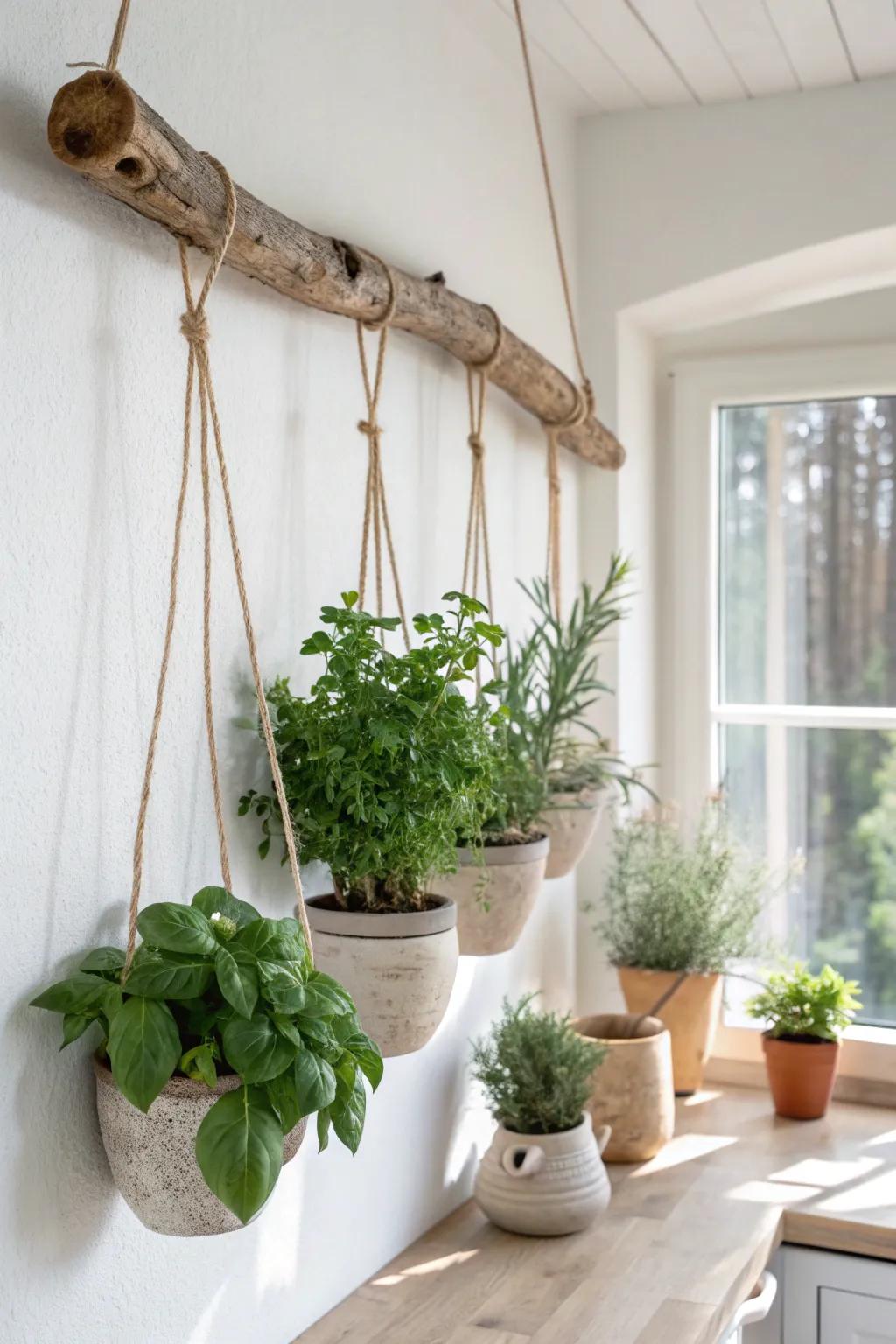 Elevate your kitchen aesthetic with a floating herb garden—where nature meets minimalism.