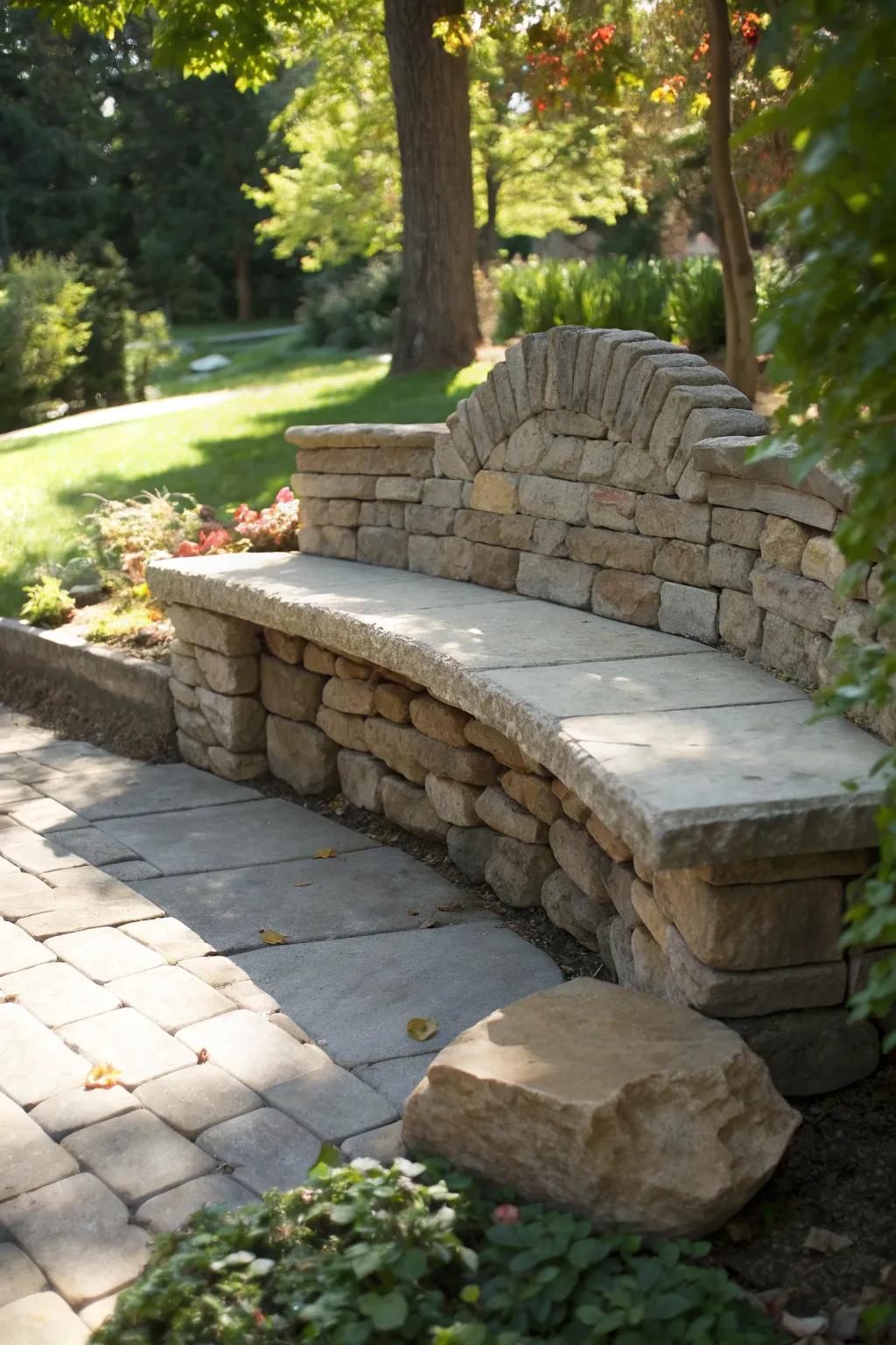 Embrace the art of relaxation with this handcrafted stone bench, perfect for your outdoor sanctuary.